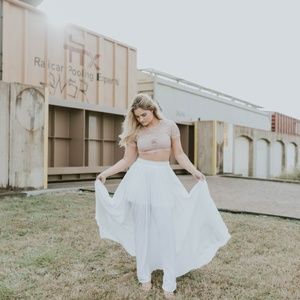 Women White Maxi Skirt w/Mini Skirt Lining